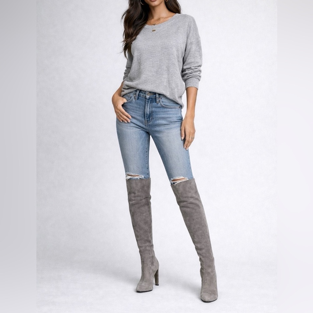 Stuart Weitzman Highland Over-The-Knee Suede Boots Topo 7.5 Taupe Light Gray - Picture 10 of 12